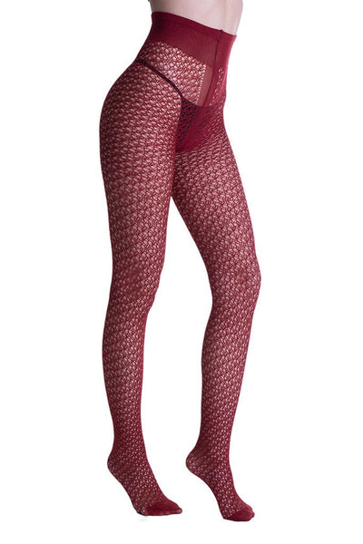 Laughter Soft Microfiber Perforated Fashion Tights in rich burgundy, perfect for stylish warmth in colder months.