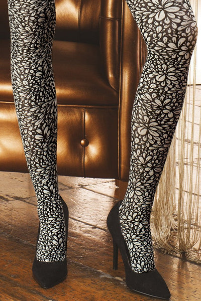 Stylish Trasparenze Leucite Fashion Tights with a floral print in black and white, perfect for any occasion.