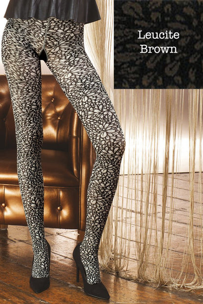 Stylish Leucite Fashion Tights feature an elegant floral print in black and white, perfect for any casual party outfit.