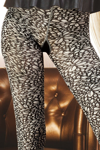 Stylish Leucite Fashion Tights featuring a fresh black and white flower print, perfect for casual party wear.