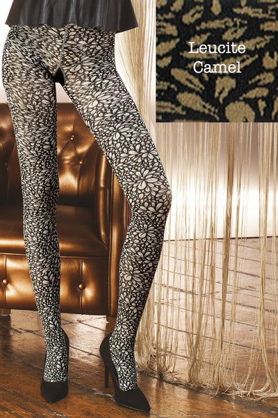 Stylish Leucite Fashion Tights with a fresh flower print in black and white, perfect for casual party outfits.