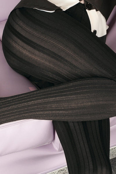 Stylishly showcasing Trasparenze Mandolino Design Tights with elegant stripes, perfect for fashion-forward outfits.