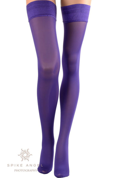 Luxurious Miranda 70 Den Opaque Thigh Highs in vibrant purple, perfect for any occasion, blending elegance and style.