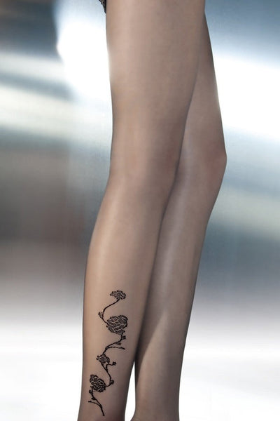 Stylish Rena Tattoo Pantyhose featuring floral tattoo design, perfect for any occasion, from Fiore.