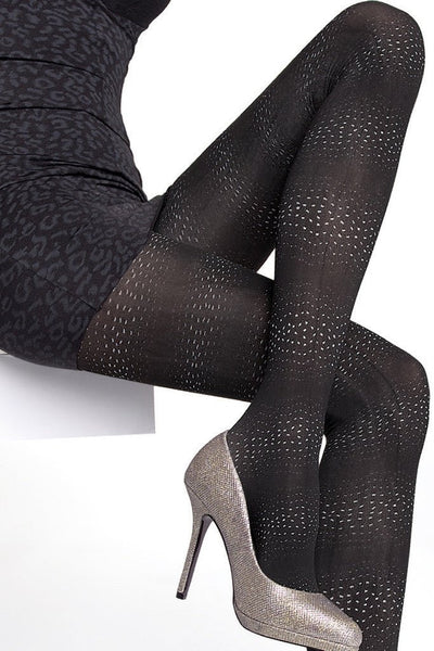 Stylish Sagari Patterned Tights by Fiore, featuring 3D patterns, perfect for fashionistas pairing with chic outfits.