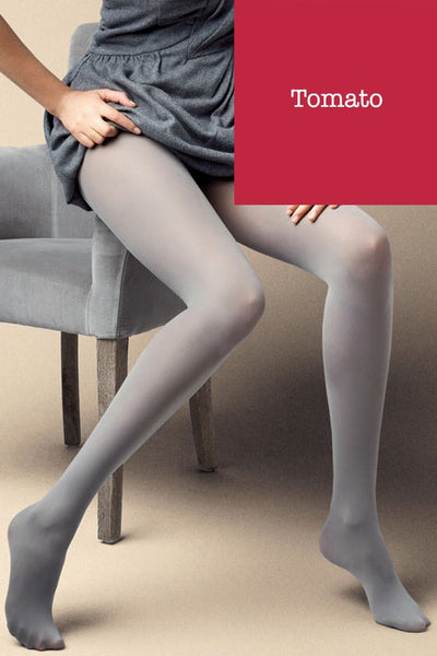 Satin 40 Den Opaque Microfiber Tights in 12 Colors, perfect for stylish outfits, featured in a chic grey look.