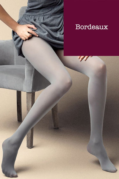 Veneziana Satin 40 Den Opaque Microfiber Tights in 27 Colors, stylish addition for any outfit in Bordeaux shade.