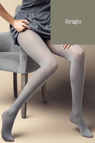 Satin 40 Den Opaque Microfiber Tights in 27 Colors displayed in Grigio, perfect for stylish outfits by Veneziana.