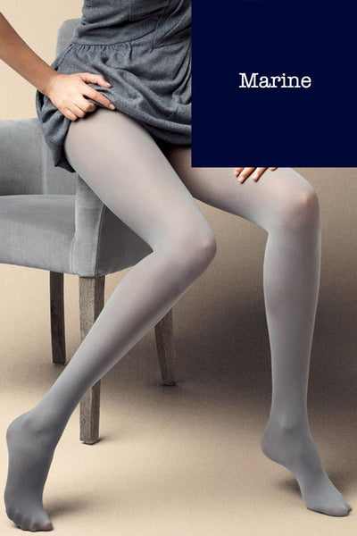 Satin 40 Den Opaque Microfiber Tights in 27 Colors, perfect for stylish outfits, showcased in a chic marine hue.