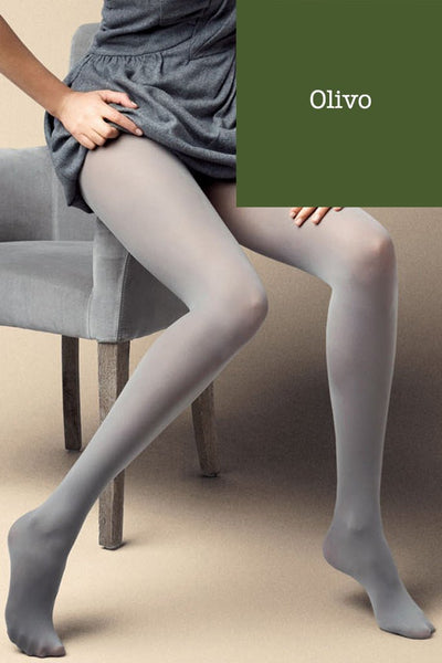 Satin 40 Den Opaque Microfiber Tights in 27 Colors, perfect for stylish outfits from Veneziana. Available in Olivo.