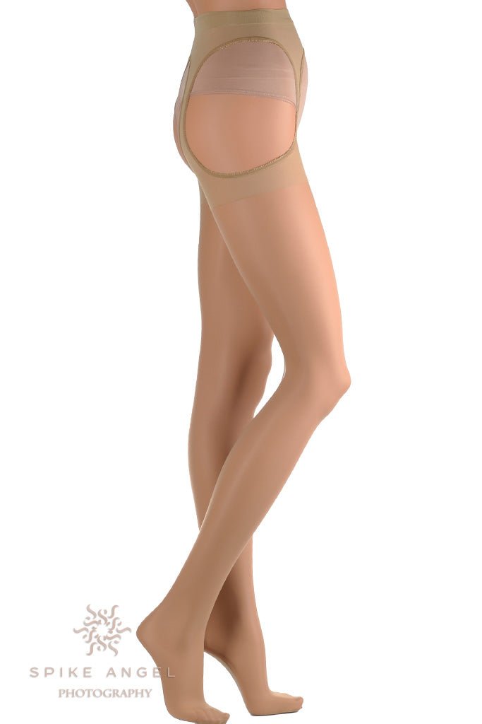 Elevate your allure with Scandal 20 Den Strip Panty Suspender Pantyhose, perfect for seductive evenings.