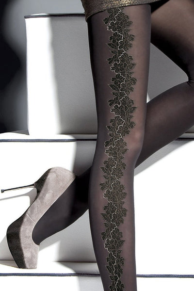 Stylish Sher Patterned Tights featuring a floral design, perfect for fall and made from luxurious microfiber.