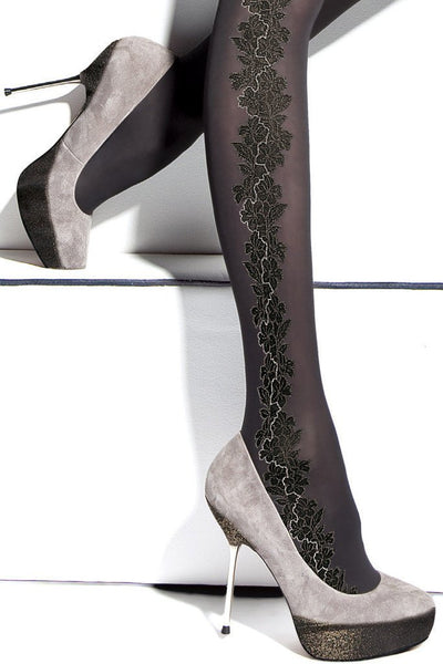 Elevate your style with Fiore Sher Patterned Tights, featuring a chic leaf design perfect for fall.
