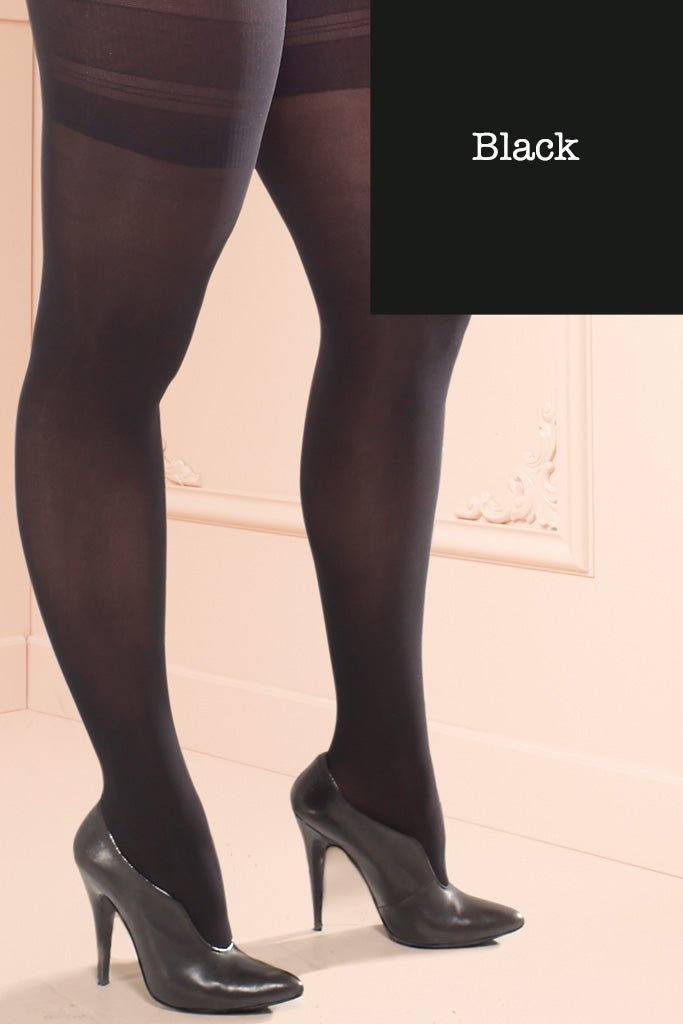 Sibilla 40 Den Plus Size Tights showcase a sleek look, combining style and comfort for curvy fashion. Perfect for any occasion.