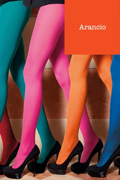 Bright and colorful Sophie 70 Den Semi-Opaque Color Tights (A to O) by Trasparenze in vibrant pink, orange, teal, and blue shades.