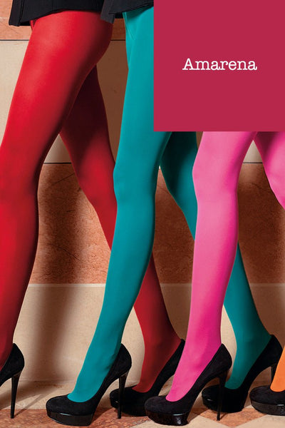 Sophie 70 Den Semi-Opaque Color Tights (A to O) in vibrant red, teal, pink, and orange by Trasparenze.