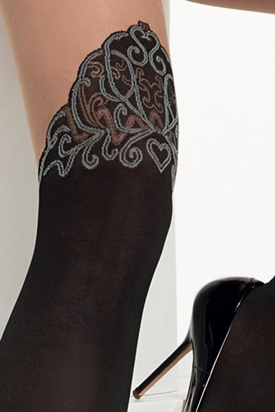 Trasparenze Spielberg Fashion Over The Knee Tights with 80 denier opaque leg and intricate baroque lace detail at the top.